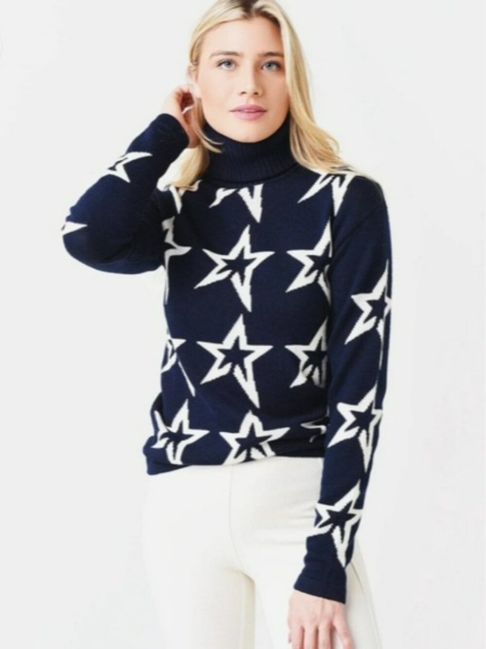 💥 Perfect Moment Star Dust Turtleneck Sweater Navy White
